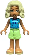 Minifigurka: FRND0739:  Friends Nova - Medium Azure Sleeveless Hoodie, Yellowish Green Shorts, Bright Light Yellow Sandals