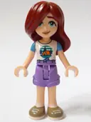 Minifigurka: FRND0741:  Friends Paisley - White T-Shirt with Tent, Medium Lavender Shorts, Dark Tan Shoes