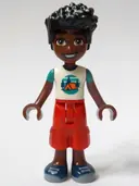 Minifigurka: FRND0742:  Friends Zac - White T-Shirt with Tent, Red Cropped Trousers, Dark Blue Shoes