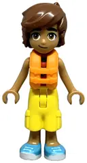 Minifigurka: FRND0744:  Friends Leo - Red and White Sleeveless Wetsuit, Yellow Cropped Trousers, Medium Azure Shoes, Orange Life Jacket