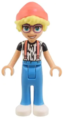 FRND0745:  Friends Olly - White Shirt with Black Stripes, Coral Suspenders, Dark Azure Trousers, White Shoes, Coral Hat