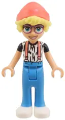 Minifigurka: FRND0745:  Friends Olly - White Shirt with Black Stripes, Coral Suspenders, Dark Azure Trousers, White Shoes, Coral Hat