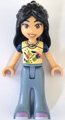 Minifigurka: FRND0751:  Friends Liann - Bright Light Yellow and Dark Blue Top, Sand Blue Trousers Bell-Bottoms, Medium Lavender Shoes