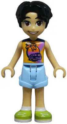 FRND0752:  Friends Niko - Bright Light Orange Sleeveless Shirt, Bright Light Blue Shorts, Lime Shoes