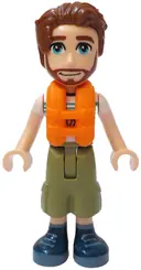 Minifigurka: FRND0755:  Friends Jonathan - White T-Shirt with Tent, Olive Green Cropped Trousers, Dark Blue Shoes, Orange Life Jacket