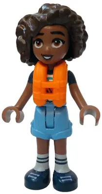 FRND0756:  Friends Aliya - White T-Shirt with Tent, Medium Blue Shorts, Dark Blue Shoes, Orange Life Jacket