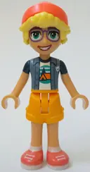 Minifigurka: FRND0757:  Friends Olly - Sand Blue Jacket over White T-Shirt with Tent, Bright Light Orange Shorts, Coral Shoes and Hat