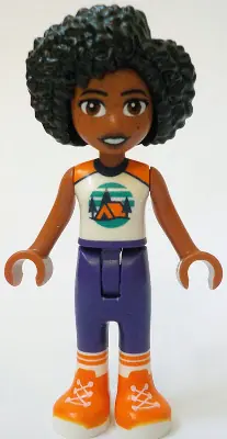 FRND0758:  Friends Jamila - White Sleeveless Top with Tent, Dark Purple Trousers, Orange Shoes