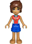 Minifigurka: FRND0765:  Friends Leo - Red and White Sleeveless Wetsuit, Blue Shorts