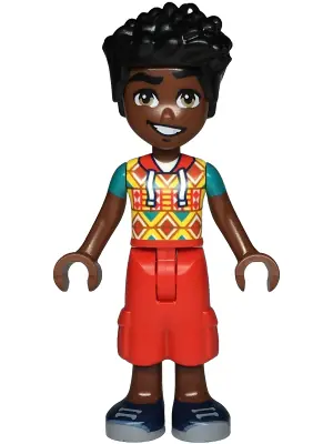 FRND0768:  Friends Zac - Yellow Top with Geometric Shapes, Red Cropped Trousers, Dark Blue Shoes