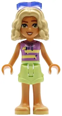 FRND0772:  Friends Nova - Medium Lavender Sleeveless Hoodie with Dachshund, Yellowish Green Shorts, Bright Light Yellow Sandals, Glasses