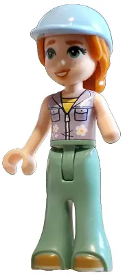 FRND0779:  Friends Autumn - Lavender Sleeveless Jacket with Flowers, Sand Green Trousers Bell-Bottoms, Medium Nougat Shoes, Bright Light Blue Horse Riding Helmet