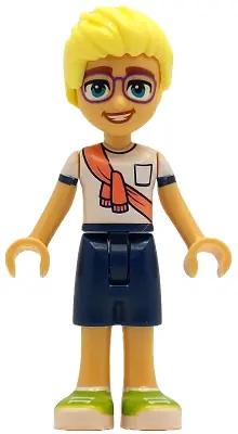 FRND0781:  Friends Olly - White Shirt with Coral Scarf, Dark Blue Shorts, Lime Shoes