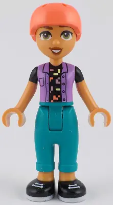 FRND0787:  Friends Nova - Medium Lavender Vest over Black Shirt, Dark Turquoise Trousers, Coral Helmet