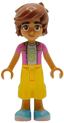 FRND0790:  Friends Leo - Dark Pink Jacket, White Shirt with Hamburger, Yellow Cropped Trousers, Medium Azure Shoes