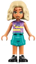 FRND0806:  Friends Nova - Medium Lavender Sleeveless Hoodie with Dachshund, Dark Turquoise Shorts, Black Boots