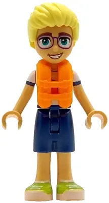 FRND0807:  Friends Olly - White Shirt with Coral Scarf, Dark Blue Shorts, Lime Shoes, Orange Life Jacket
