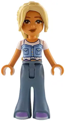 FRND0811:  Friends Sara - Bright Light Blue Top, Ostomy Bag, Sand Blue Trousers Bell-Bottoms, Medium Lavender Shoes