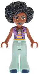 Minifigurka: FRND0816:  Friends Jamila - Medium Lavender Sleeveless Hoodie, Light Aqua Trousers Bell-Bottoms, Dark Blue Shoes