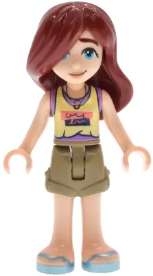 FRND0817:  Friends Paisley - Bright Light Yellow and Medium Lavender Tank Top, Dark Tan Shorts, Metallic Light Blue Sandals