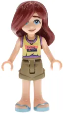 Minifigurka: FRND0817:  Friends Paisley - Bright Light Yellow and Medium Lavender Tank Top, Dark Tan Shorts, Metallic Light Blue Sandals