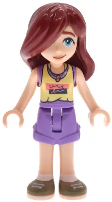 FRND0819:  Friends Paisley - Bright Light Yellow and Medium Lavender Tank Top, Medium Lavender Shorts, Dark Tan Shoes