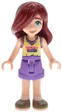 Minifigurka: FRND0819:  Friends Paisley - Bright Light Yellow and Medium Lavender Tank Top, Medium Lavender Shorts, Dark Tan Shoes