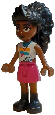 FRND0820:  Friends Elsa D - White Knotted Sleeveless Shirt, Magenta Skirt, Black Boots