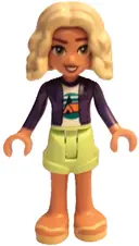 Minifigurka: FRND0821:  Friends Nova - Dark Purple Hoodie, White Shirt with Tent, Yellowish Green Shorts, Bright Light Yellow Sandals
