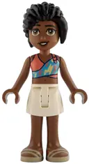 Minifigurka: FRND0825:  Friends Celine - Coral, Medium Azure and Bright Light Yellow Top, White Skirt, Tan Sandals