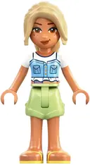Minifigurka: FRND0841:  Friends Sara - Bright Light Blue Top, Ostomy Bag, Yellowish Green Shorts, Bright Light Yellow Sandals