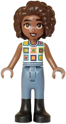 FRND0843:  Friends Aliya - White Crochet Top, Sand Blue Trousers, Black Boots