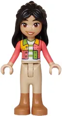 Minifigurka: FRND0845:  Friends Liann - Coral Patchwork Jacket, Tan Trousers with Medium Nougat Boots