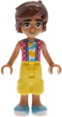 FRND0846:  Friends Leo - Coral and Magenta Checkered Sleeveless Shirt, Yellow Cropped Trousers, Medium Azure Shoes