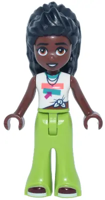 FRND0848:  Friends Elsa D - White Knotted Sleeveless Shirt, Lime Trousers Bell-Bottoms, Dark Red Shoes