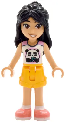 FRND0853:  Friends Liann - White Top with Panda, Bright Light Orange Shorts, Coral Shoes