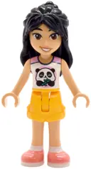 Minifigurka: FRND0853:  Friends Liann - White Top with Panda, Bright Light Orange Shorts, Coral Shoes