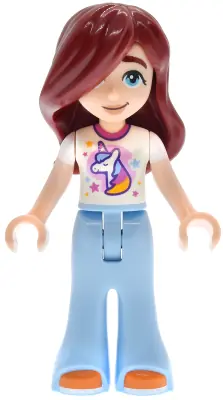 FRND0861:  Friends Paisley - White Unicorn T-shirt, Bright Light Blue Trousers Bell-Bottoms, Orange Shoes