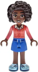 Minifigurka: FRND0862:  Friends Aliya - Coral Sweater Vest, Blue Skirt, Metallic Light Blue Shoes