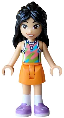 FRND0864:  Friends Liann - Lime, Coral and Medium Azure Tank Top, Orange Skirt, Medium Lavender Shoes