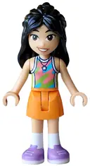 Minifigurka: FRND0864:  Friends Liann - Lime, Coral and Medium Azure Tank Top, Orange Skirt, Medium Lavender Shoes