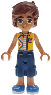 FRND0865:  Friends Leo - Bright Light Orange Sleeveless Shirt, Dark Blue Cropped Trousers, Blue Shoes