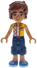 Minifigurka: FRND0865:  Friends Leo - Bright Light Orange Sleeveless Shirt, Dark Blue Cropped Trousers, Blue Shoes