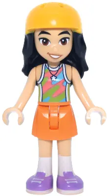 FRND0866:  Friends Liann - Lime, Coral and Medium Azure Tank Top, Orange Skirt, Medium Lavender Shoes, Bright Light Orange Helmet