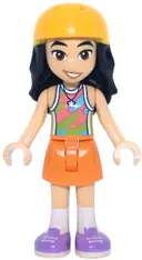 Minifigurka: FRND0866:  Friends Liann - Lime, Coral and Medium Azure Tank Top, Orange Skirt, Medium Lavender Shoes, Bright Light Orange Helmet