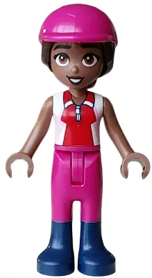 FRND0870:  Friends Aliya - Bright Pink, Red and White Sleeveless Shirt, Magenta Trousers, Dark Blue Boots, Magenta Horse Riding Helmet