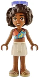 Minifigurka: FRND0873:  Friends Aliya - Coral, Medium Azure and Bright Light Yellow Top, White Skirt, Tan Sandals, Trans-Purple Sunglasses