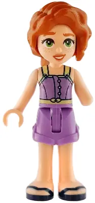 FRND0875:  Friends Autumn - Medium Lavender Jumpsuit Shorts, Dark Blue Sandals