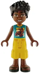 Minifigurka: FRND0876:  Friends Zac - Dark Tuquoise Shirt with Motorcycle, Yellow Cropped Trousers, Dark Green Sandals