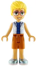 Minifigurka: FRND0877:  Friends Olly - Bright Light Blue Open Shirt, Dark Orange Shorts, Metallic Light Blue Shoes